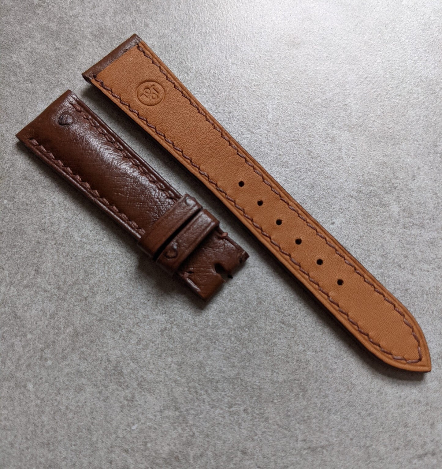 Ostrich Belly Watch Strap - Tobacco Brown