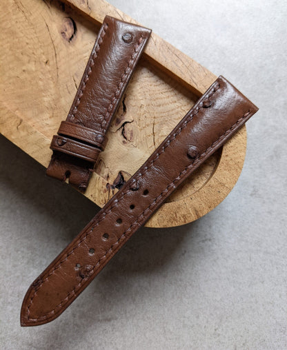 Ostrich Belly Watch Strap - Tobacco Brown