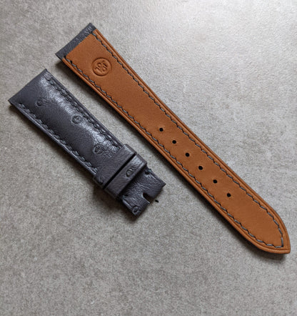 Ostrich Belly Watch Strap - Smoke Grey