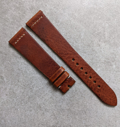 Badalassi Wax Strap Vintage Stitch - Tan Brown W/Cream stitch