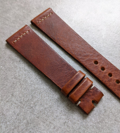 Badalassi Wax Strap Vintage Stitch - Tan Brown W/Cream stitch