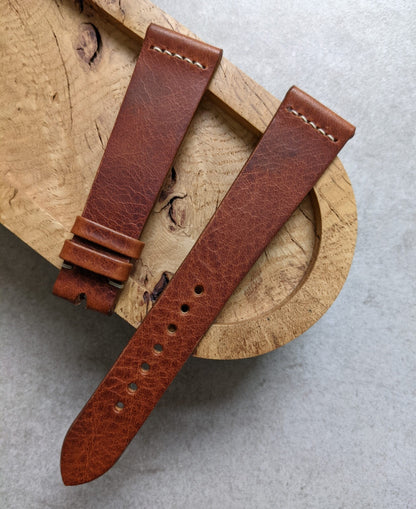 Badalassi Wax Strap Vintage Stitch - Tan Brown W/Cream stitch