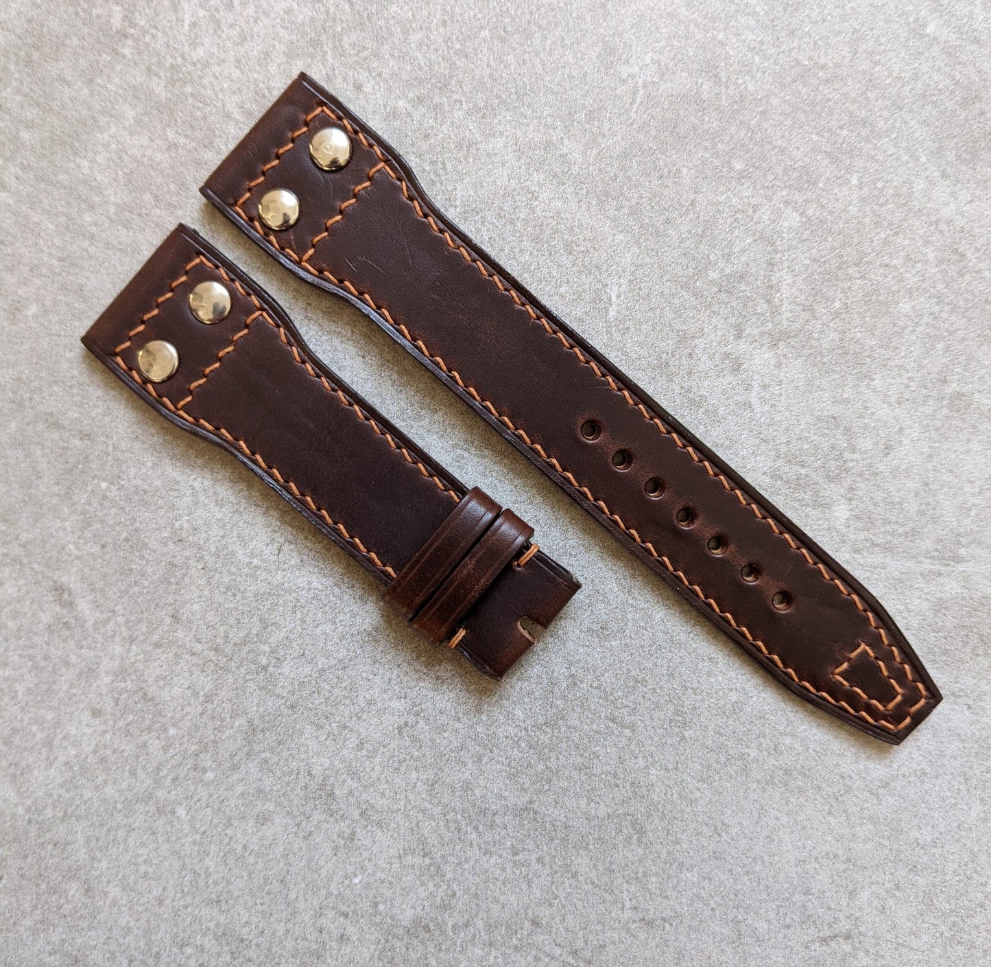 Chromexcel IWC Twin Rivet Watch Strap - Chocolate W/Hazelnut Stitch