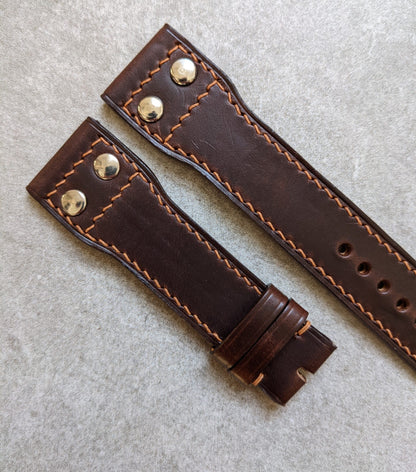 Chromexcel IWC Twin Rivet Watch Strap - Chocolate W/Hazelnut Stitch