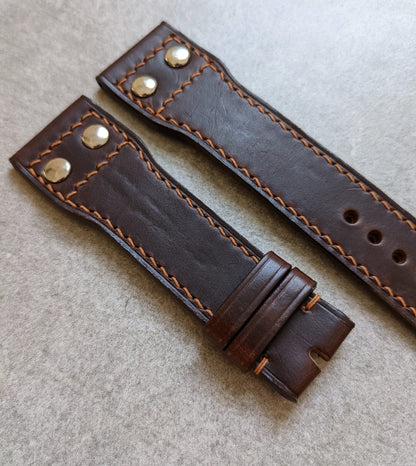 Chromexcel IWC Twin Rivet Watch Strap - Chocolate W/Hazelnut Stitch