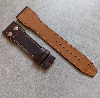 Chromexcel IWC Twin Rivet Watch Strap - Chocolate W/Hazelnut Stitch