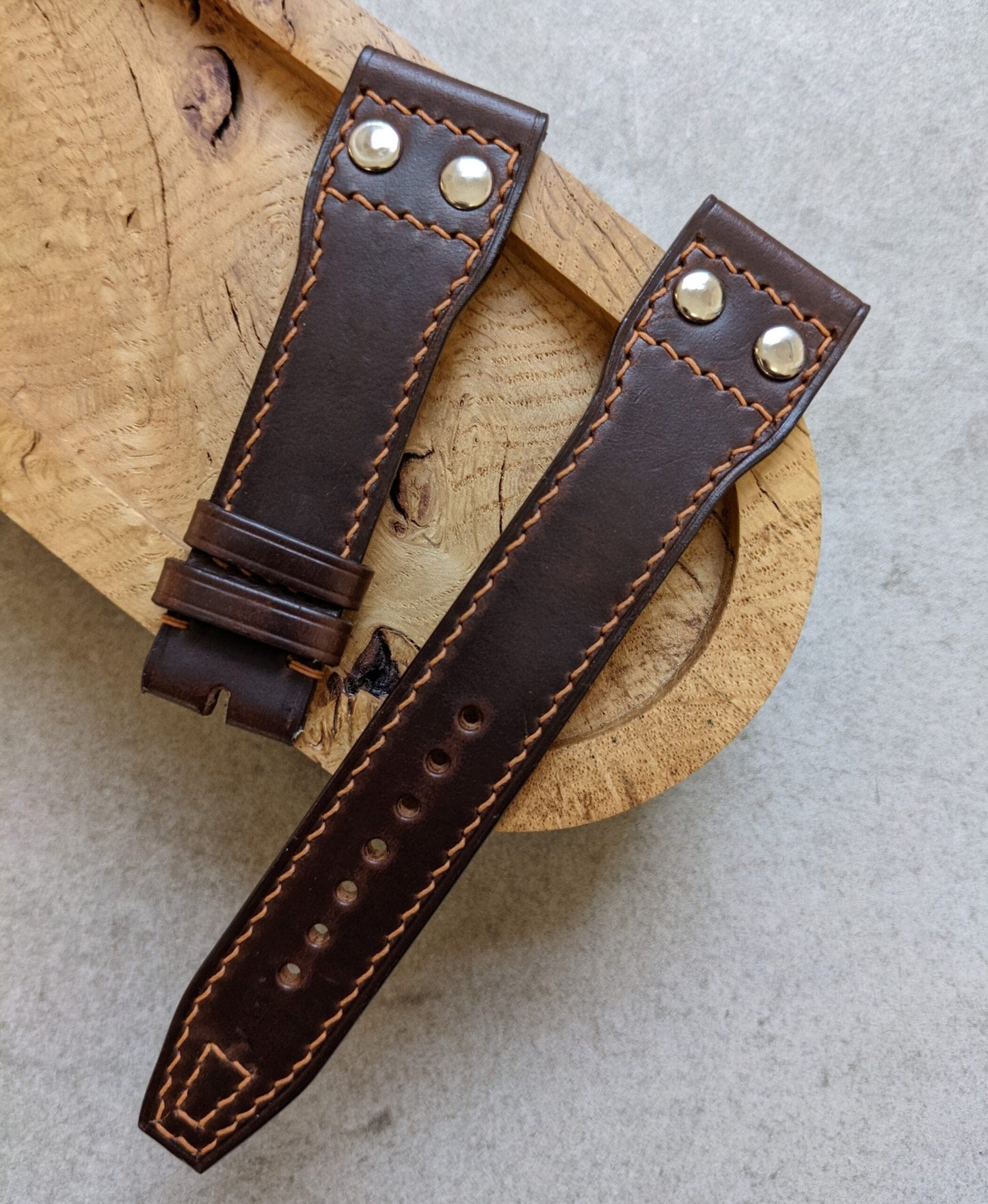 Chromexcel IWC Twin Rivet Watch Strap - Chocolate W/Hazelnut Stitch