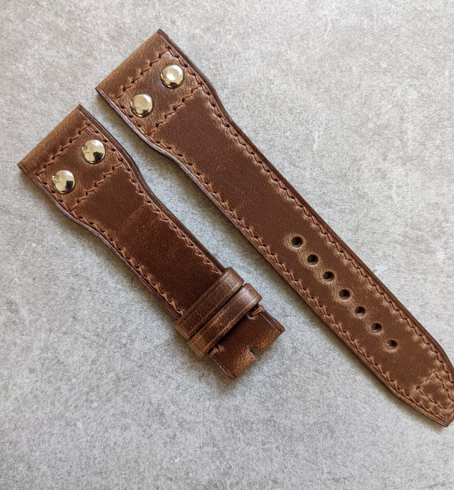 Chromexcel IWC Twin Rivet Watch Strap - Natural Tan