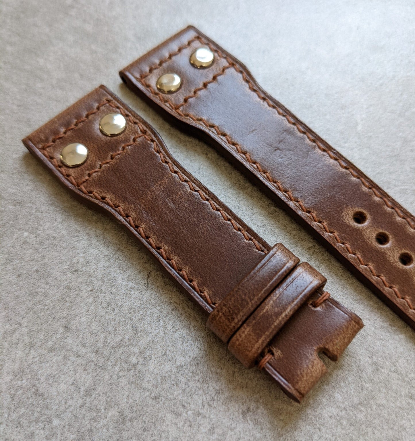 Chromexcel IWC Twin Rivet Watch Strap - Natural Tan