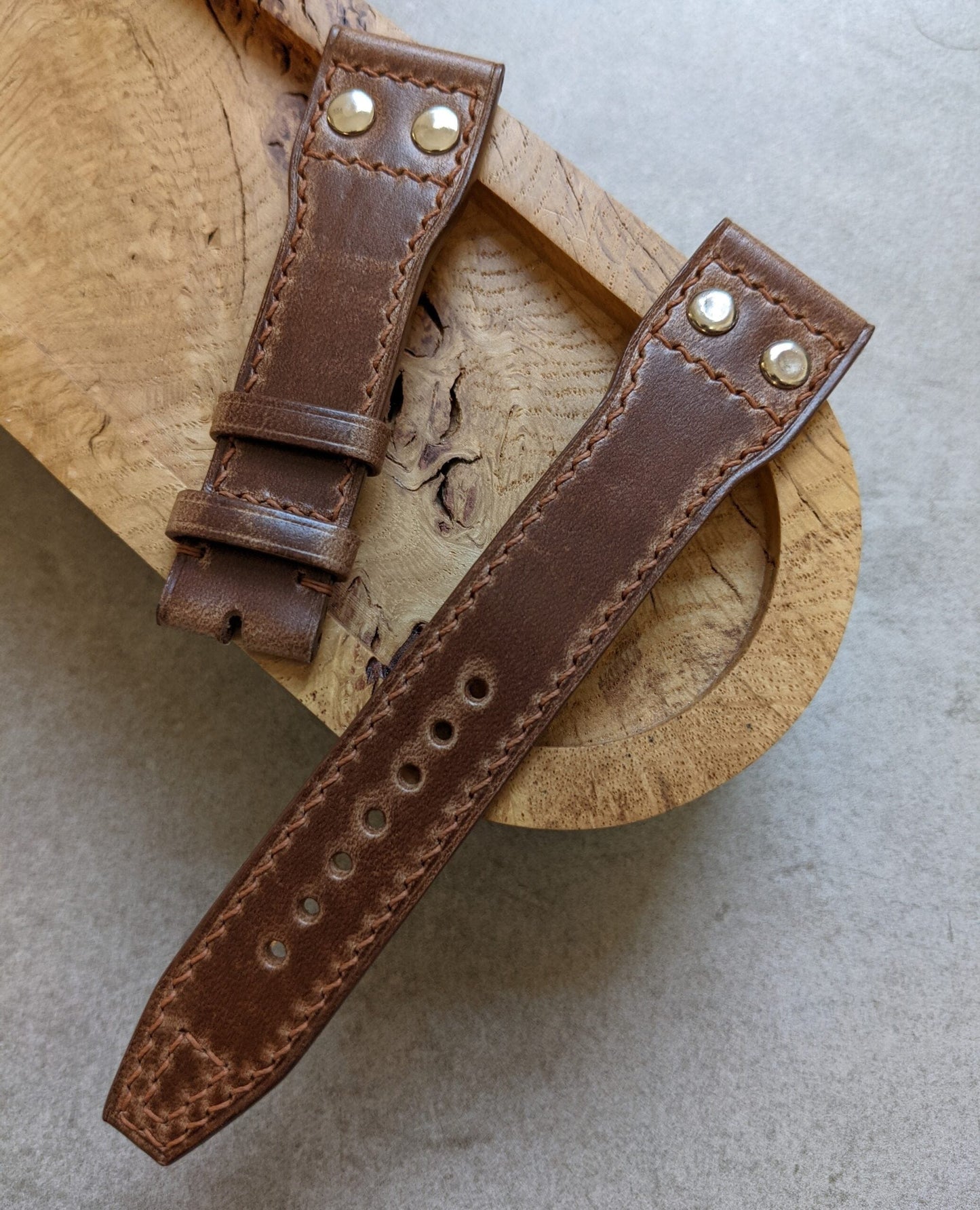 Chromexcel IWC Twin Rivet Watch Strap - Natural Tan