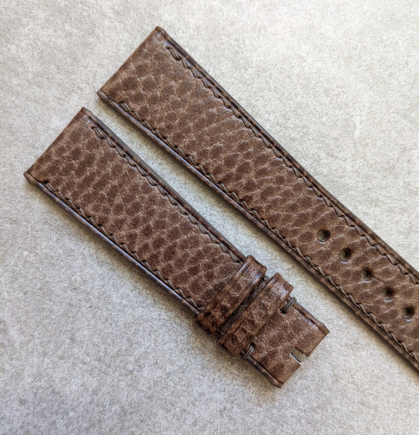 Pebbled Calfskin Strap - Elephant Grey - W/Matching Stitching