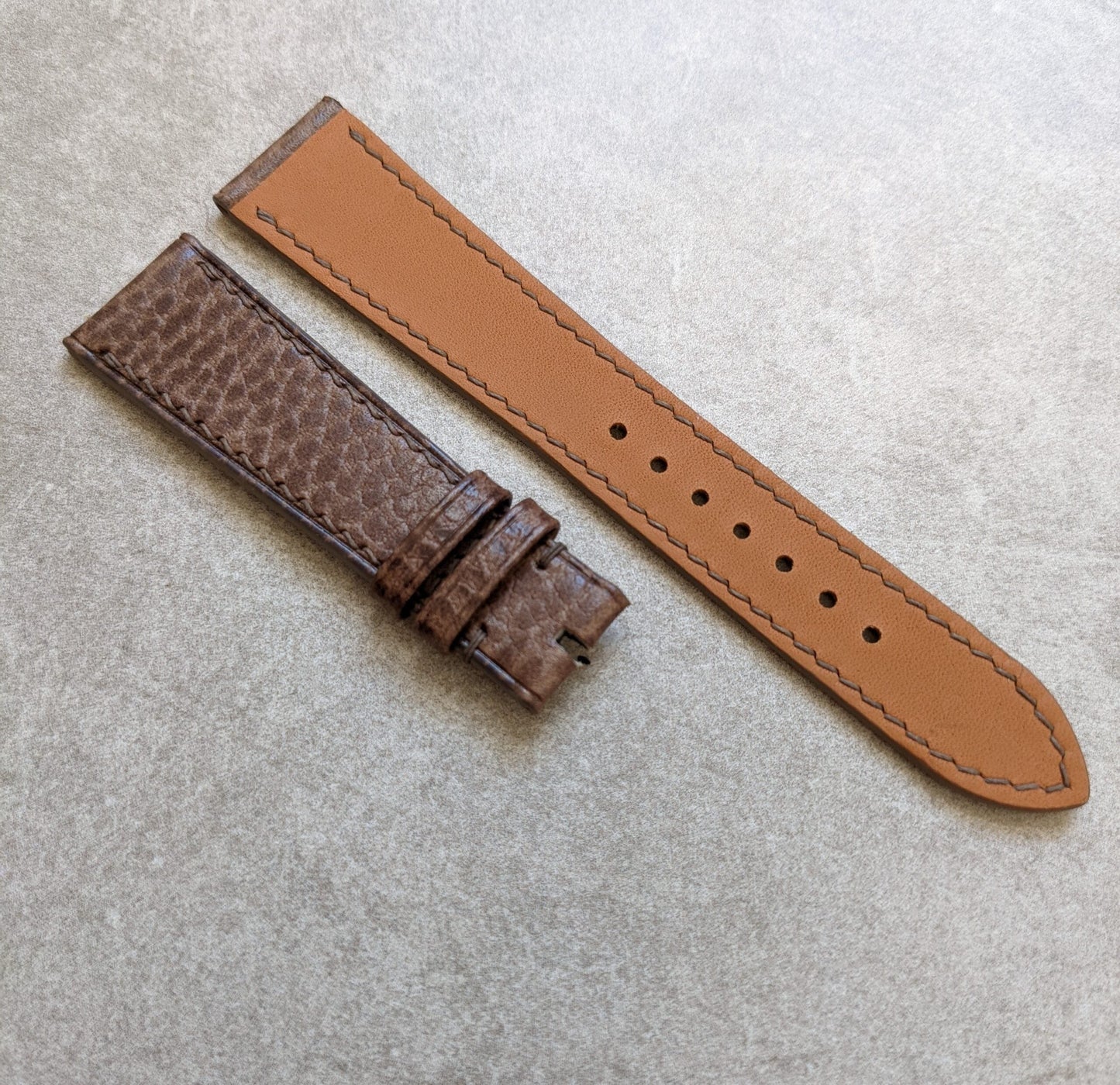 Pebbled Calfskin Strap - Elephant Grey - W/Matching Stitching