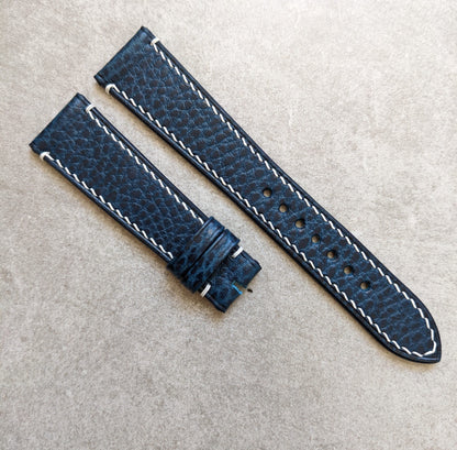 Pebbled Strap - Navy Blue - White Stitching W/Minimal Accents