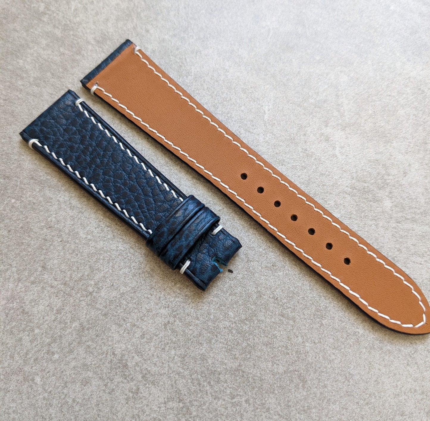 Pebbled Strap - Navy Blue - White Stitching W/Minimal Accents