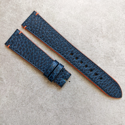 Pebbled Strap - Navy Blue - Orange Lug stitches & Edges