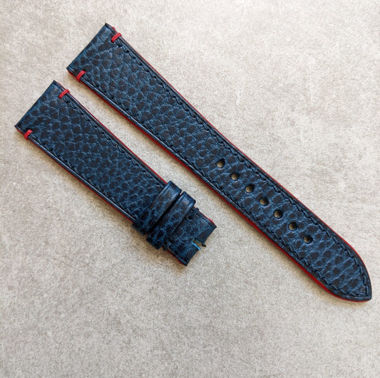 Pebbled Strap - Navy Blue - Red Lug stitches & Edges