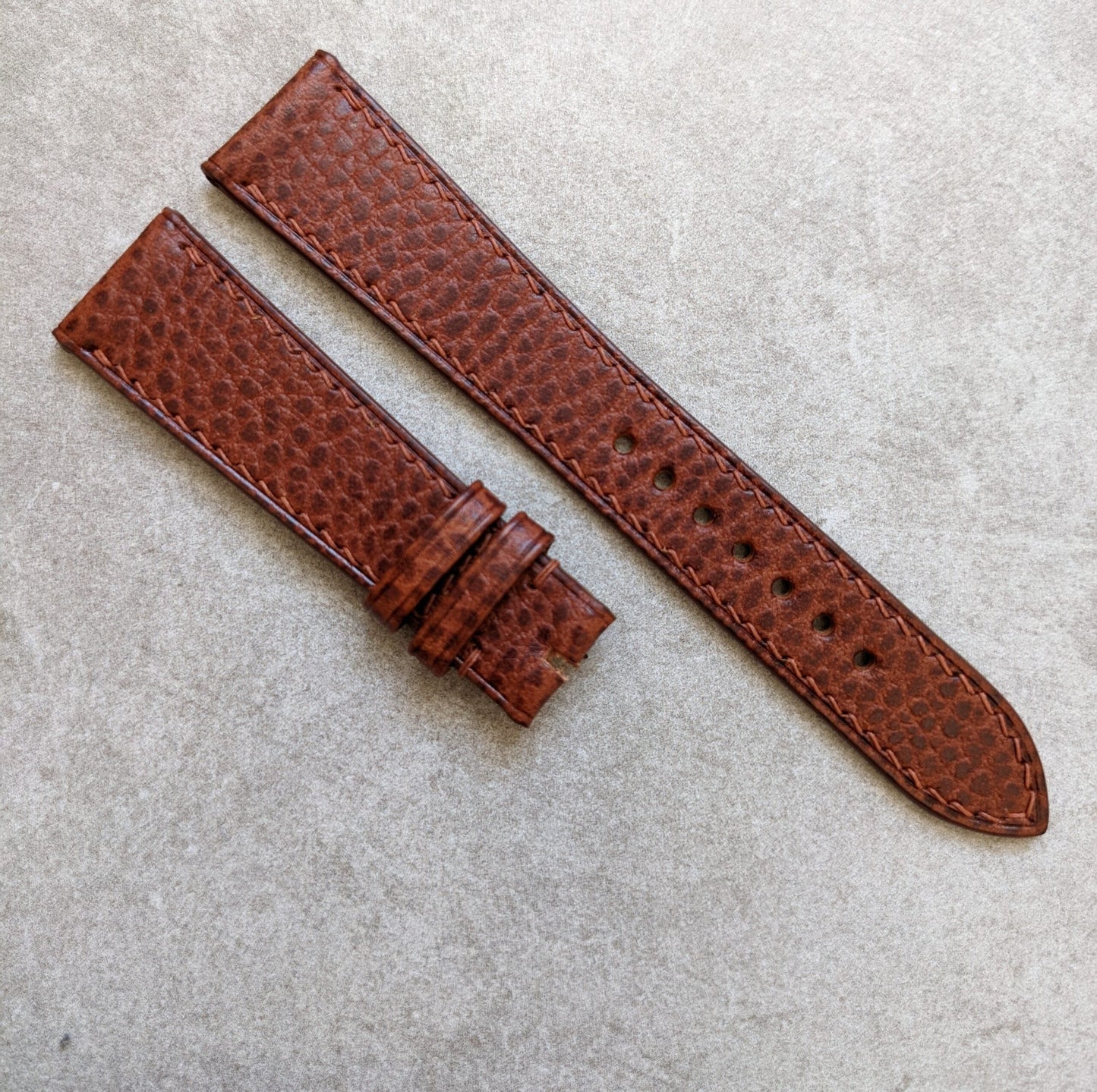 Pebbled  Strap - Cognac - W/Matching Stitching