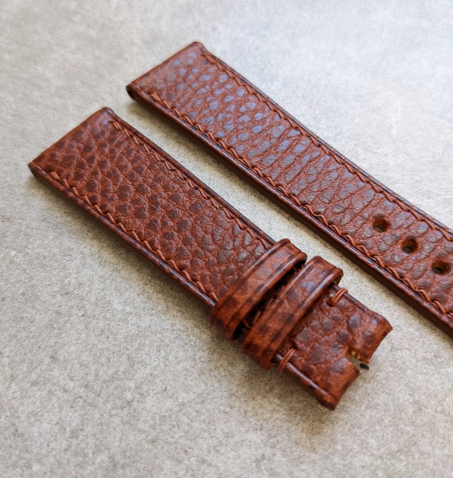 Pebbled  Strap - Cognac - W/Matching Stitching