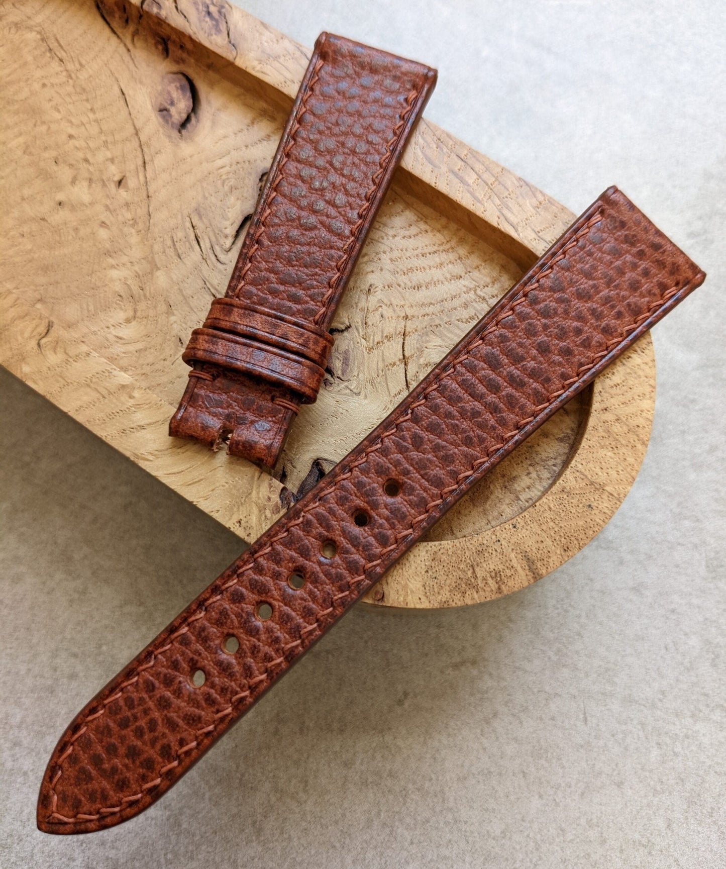 Pebbled  Strap - Cognac - W/Matching Stitching