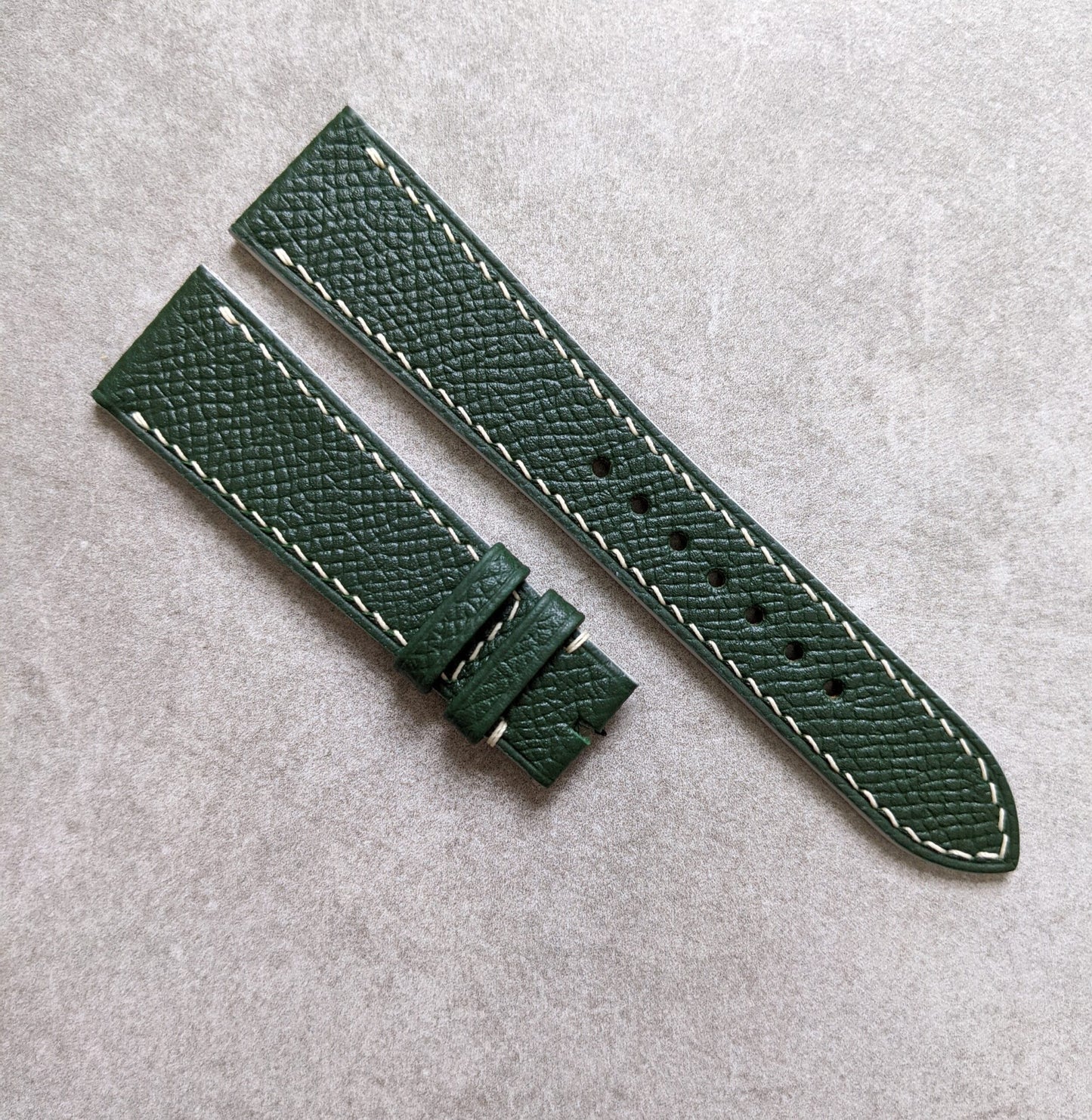 Epsom Calfskin Watch Strap - Forest Green & Cream