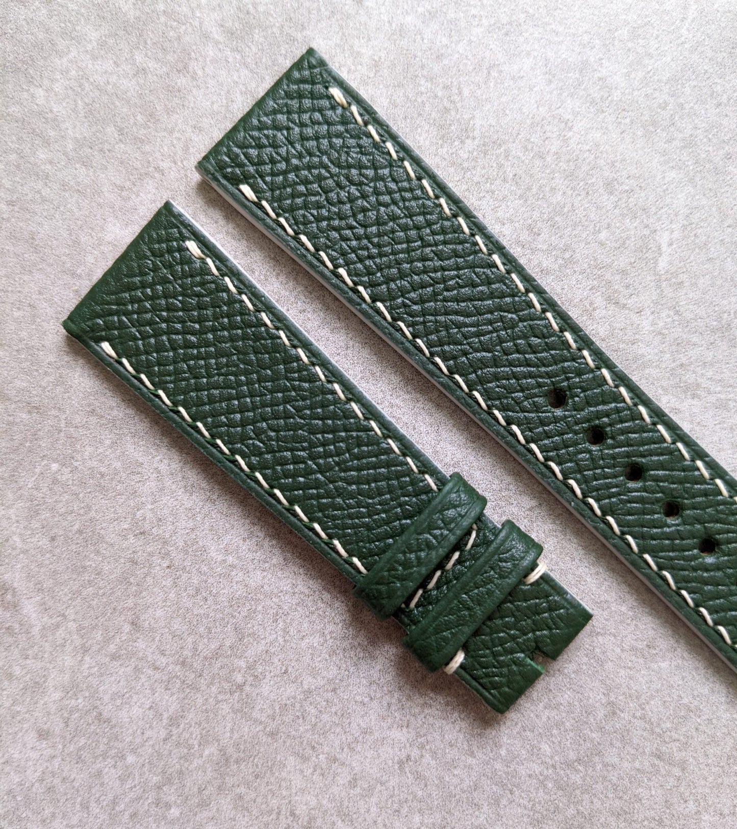 Epsom Calfskin Watch Strap - Forest Green & Cream