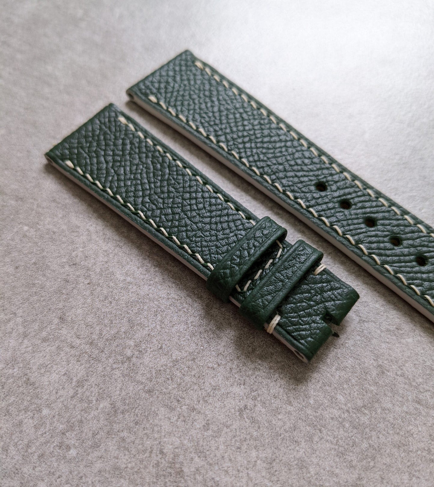 Epsom Calfskin Watch Strap - Forest Green & Cream