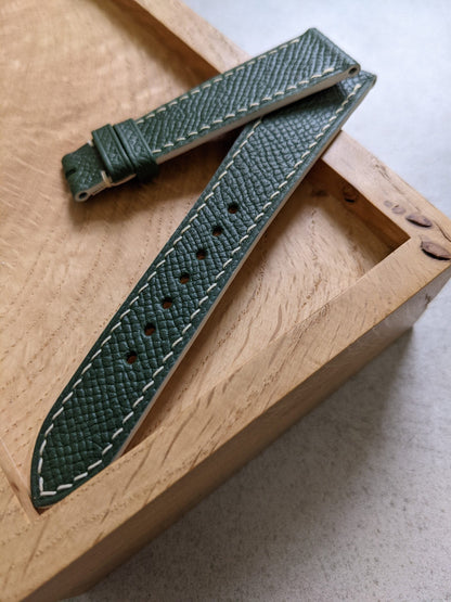 Epsom Calfskin Watch Strap - Forest Green & Cream