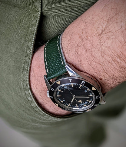 Epsom Calfskin Watch Strap - Forest Green & Cream