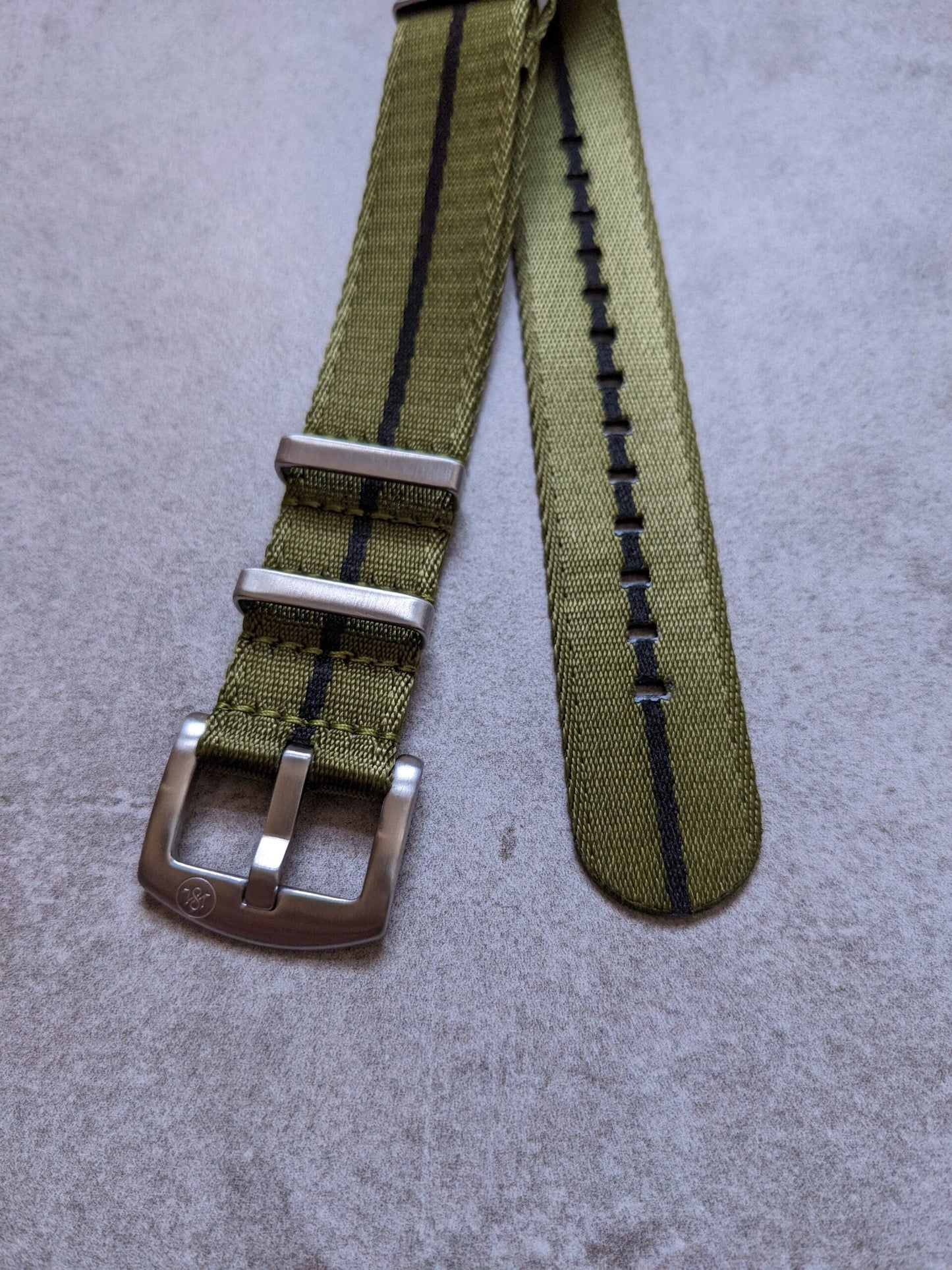 Premium Fabric Watch Strap - Army Green W/Black Pin Stripe