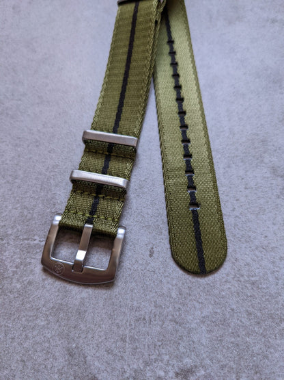 Premium Fabric Watch Strap - Army Green W/Black Pin Stripe