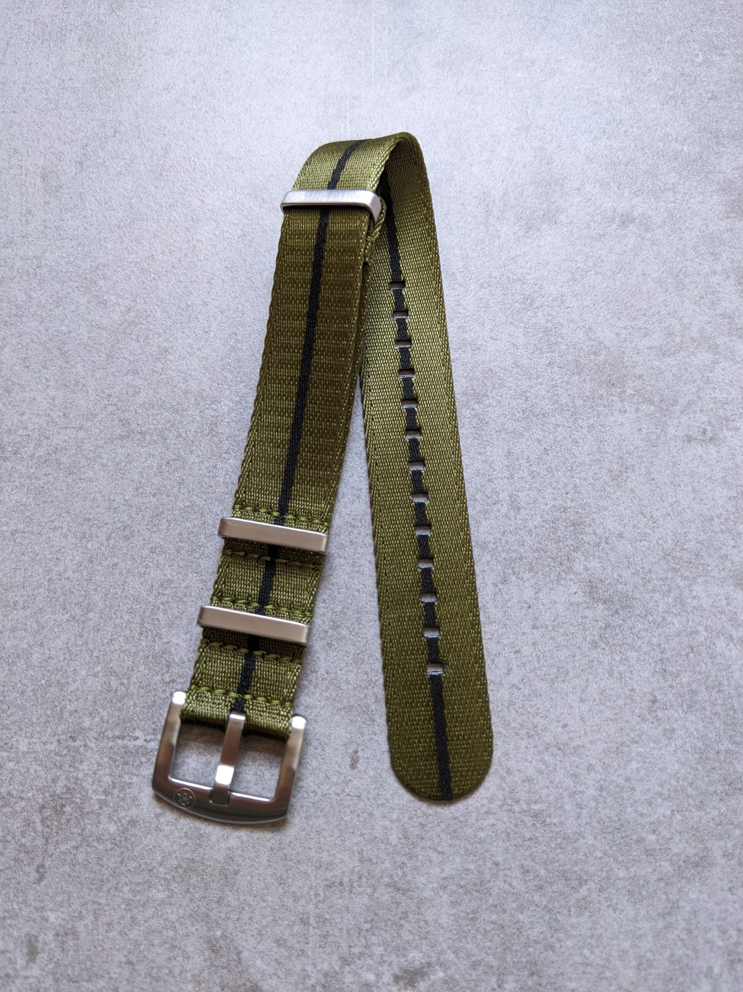 Premium Fabric Watch Strap - Army Green W/Black Pin Stripe