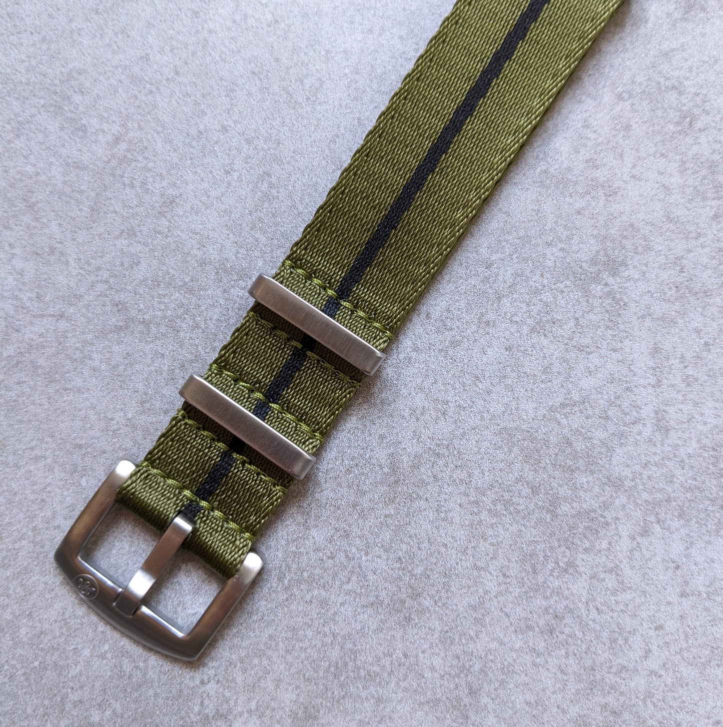 Premium Fabric Watch Strap - Army Green W/Black Pin Stripe