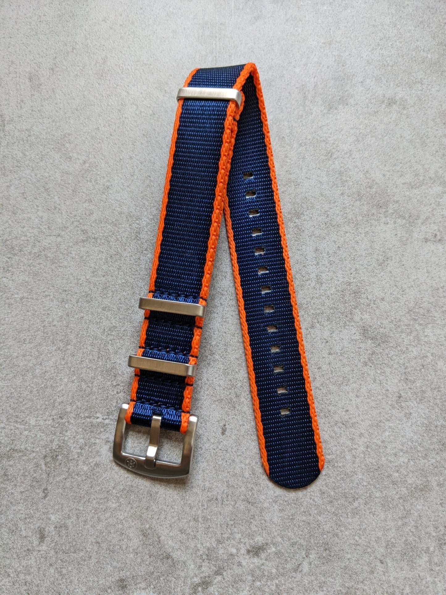 Premium Fabric Watch Strap - Navy Blue W/Orange Piping