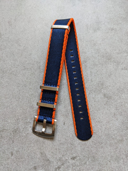 Premium Fabric Watch Strap - Navy Blue W/Orange Piping