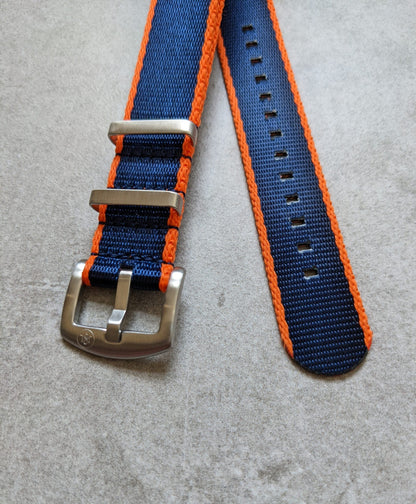 Premium Fabric Watch Strap - Navy Blue W/Orange Piping