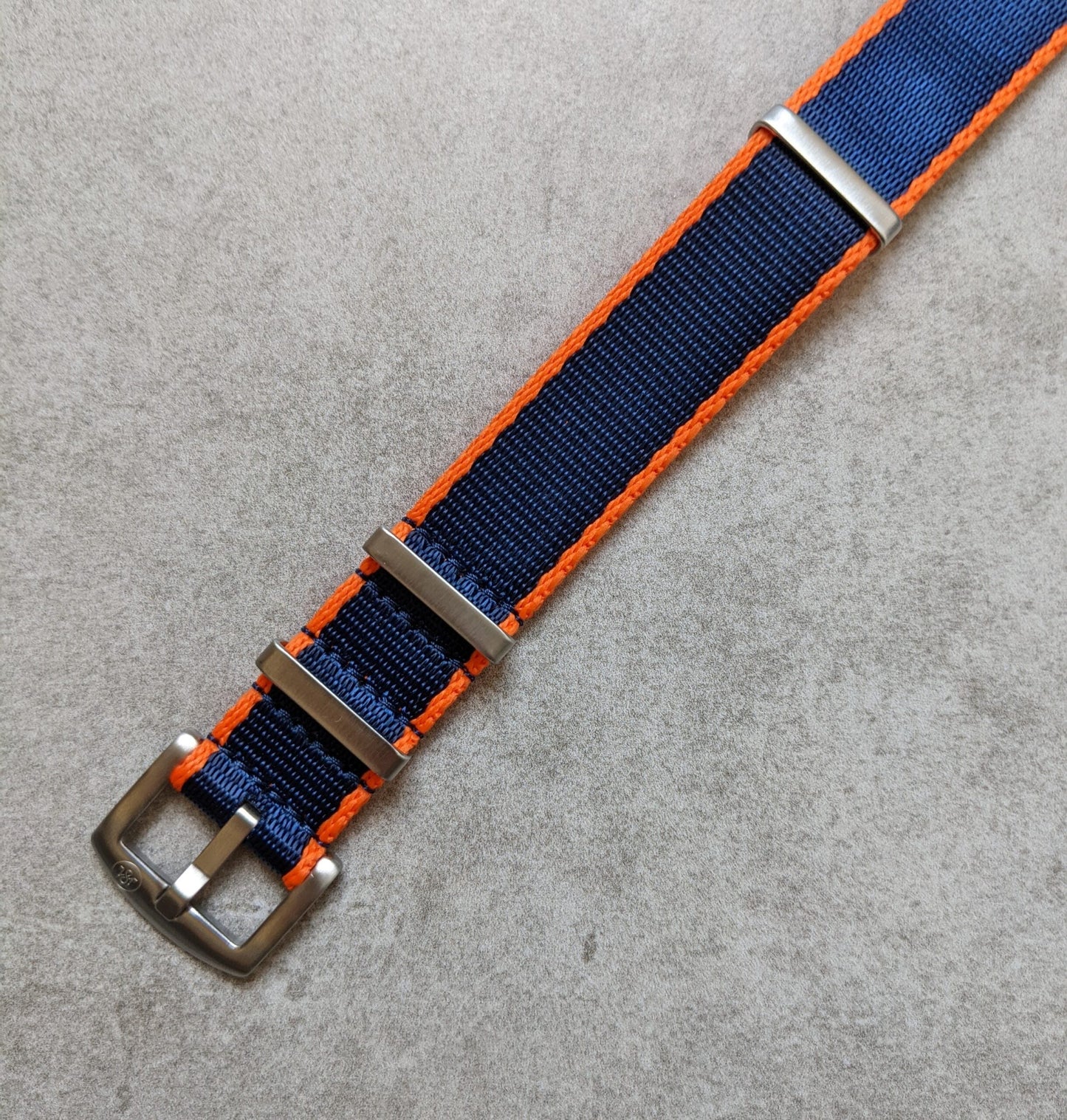 Premium Fabric Watch Strap - Navy Blue W/Orange Piping