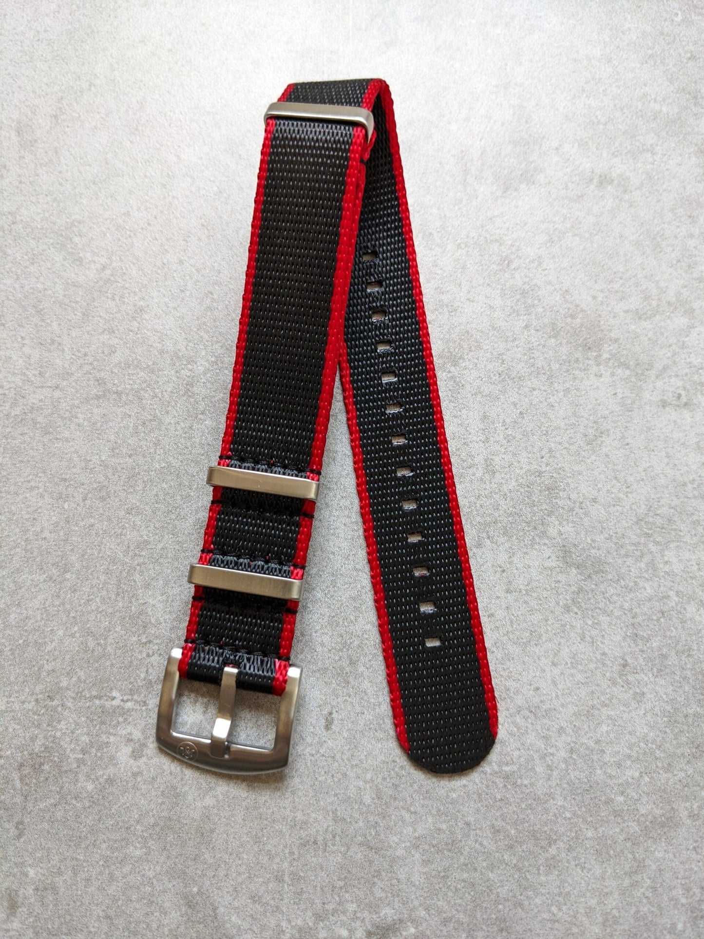 Premium Fabric Watch Strap - BlackW/Red Piping