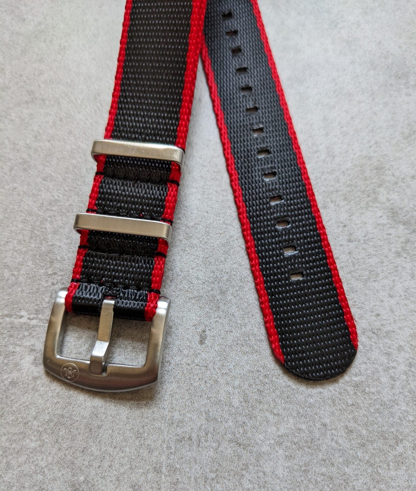 Premium Fabric Watch Strap - BlackW/Red Piping