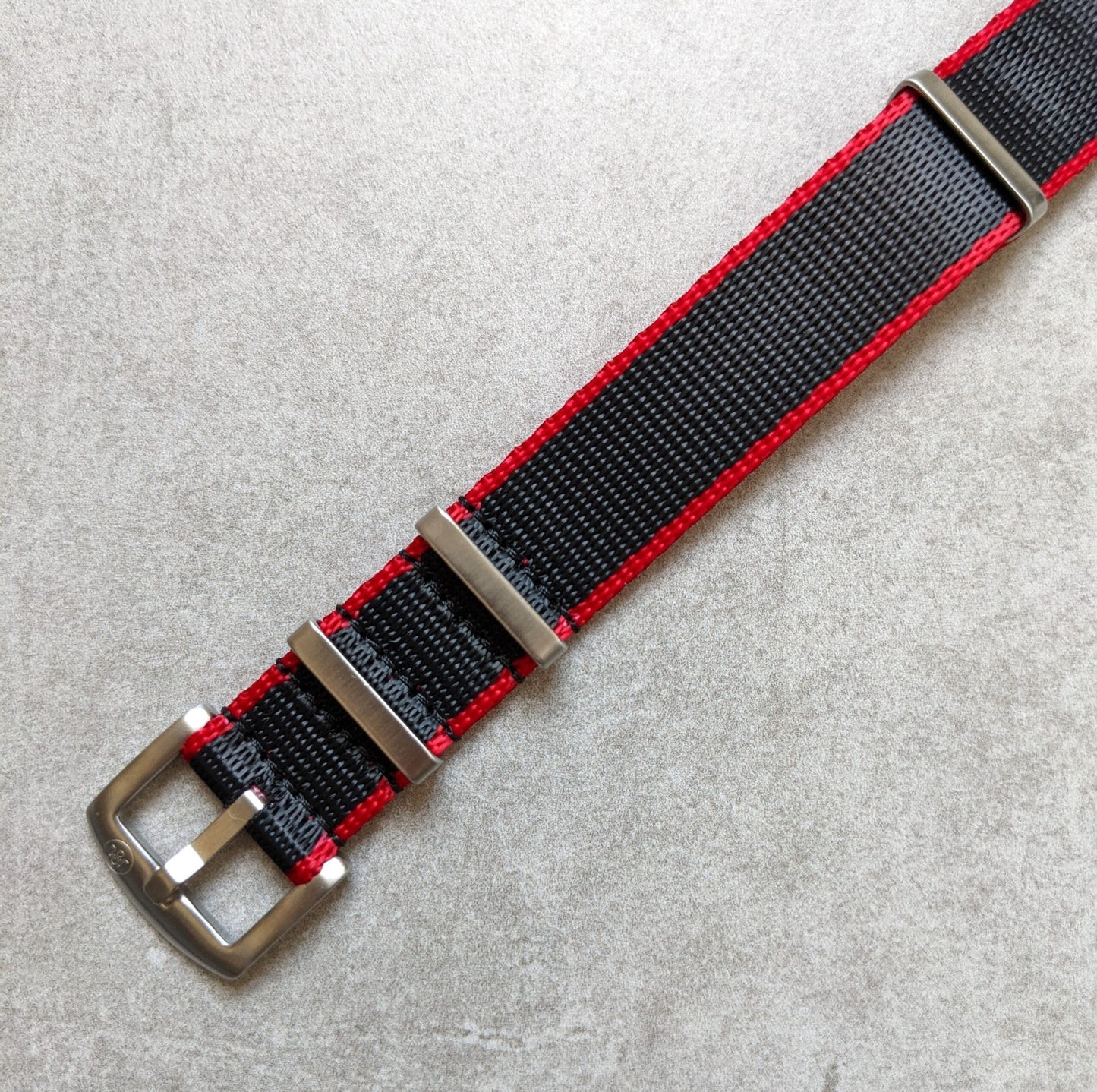 Premium Fabric Watch Strap - BlackW/Red Piping