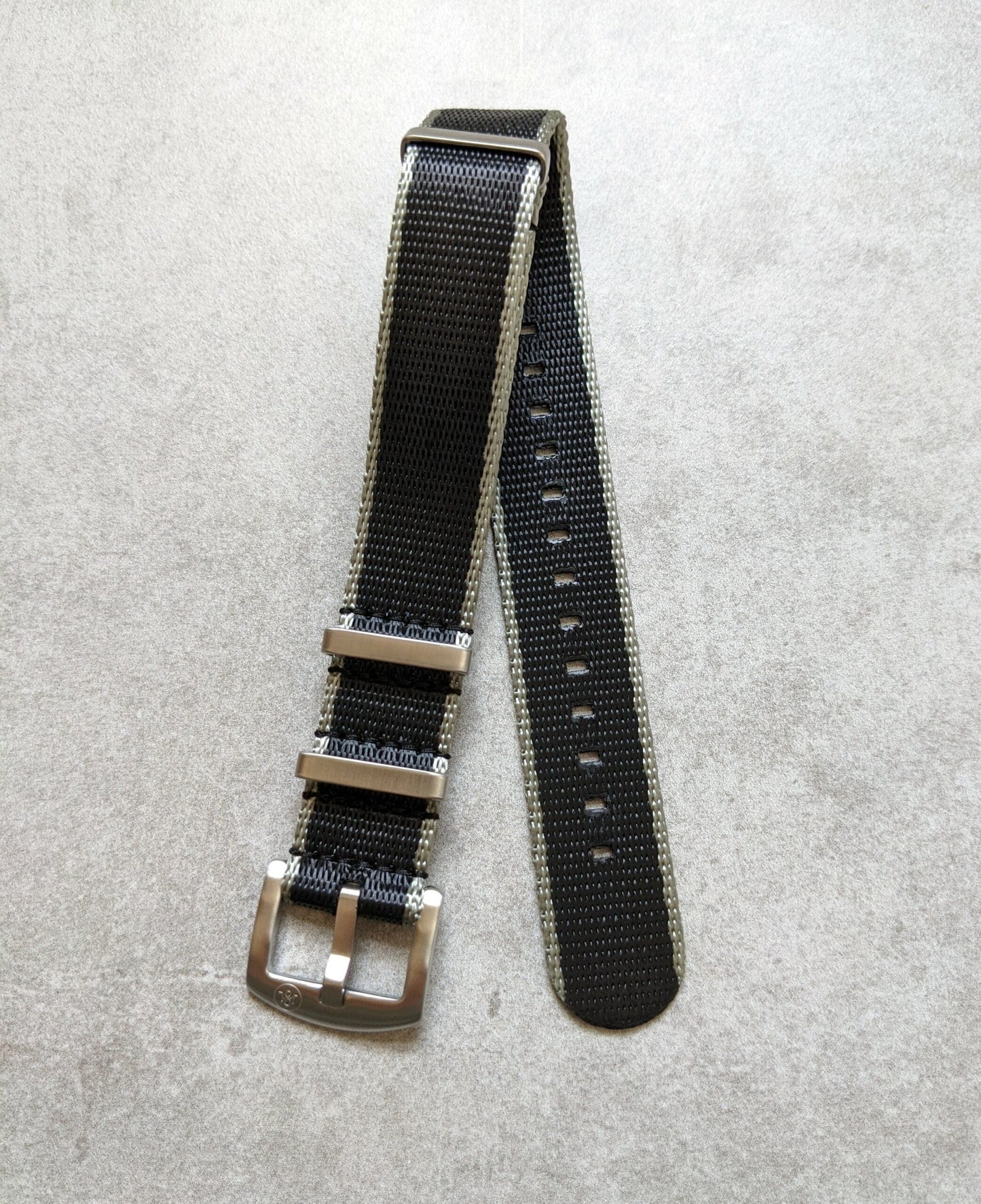 Premium Fabric Watch Strap - Black W/Grey Piping