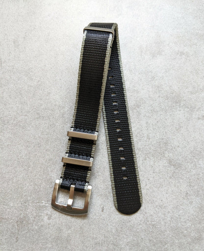 Premium Fabric Watch Strap - Black W/Grey Piping