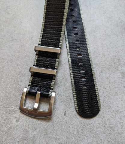 Premium Fabric Watch Strap - Black W/Grey Piping