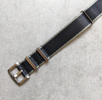 Premium Fabric Watch Strap - Black W/Grey Piping