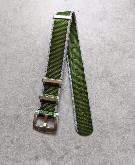 Premium Fabric Watch Strap - Army Green W/Grey Piping