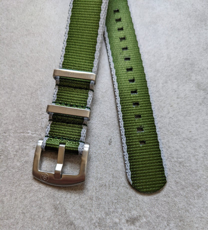 Premium Fabric Watch Strap - Army Green W/Grey Piping