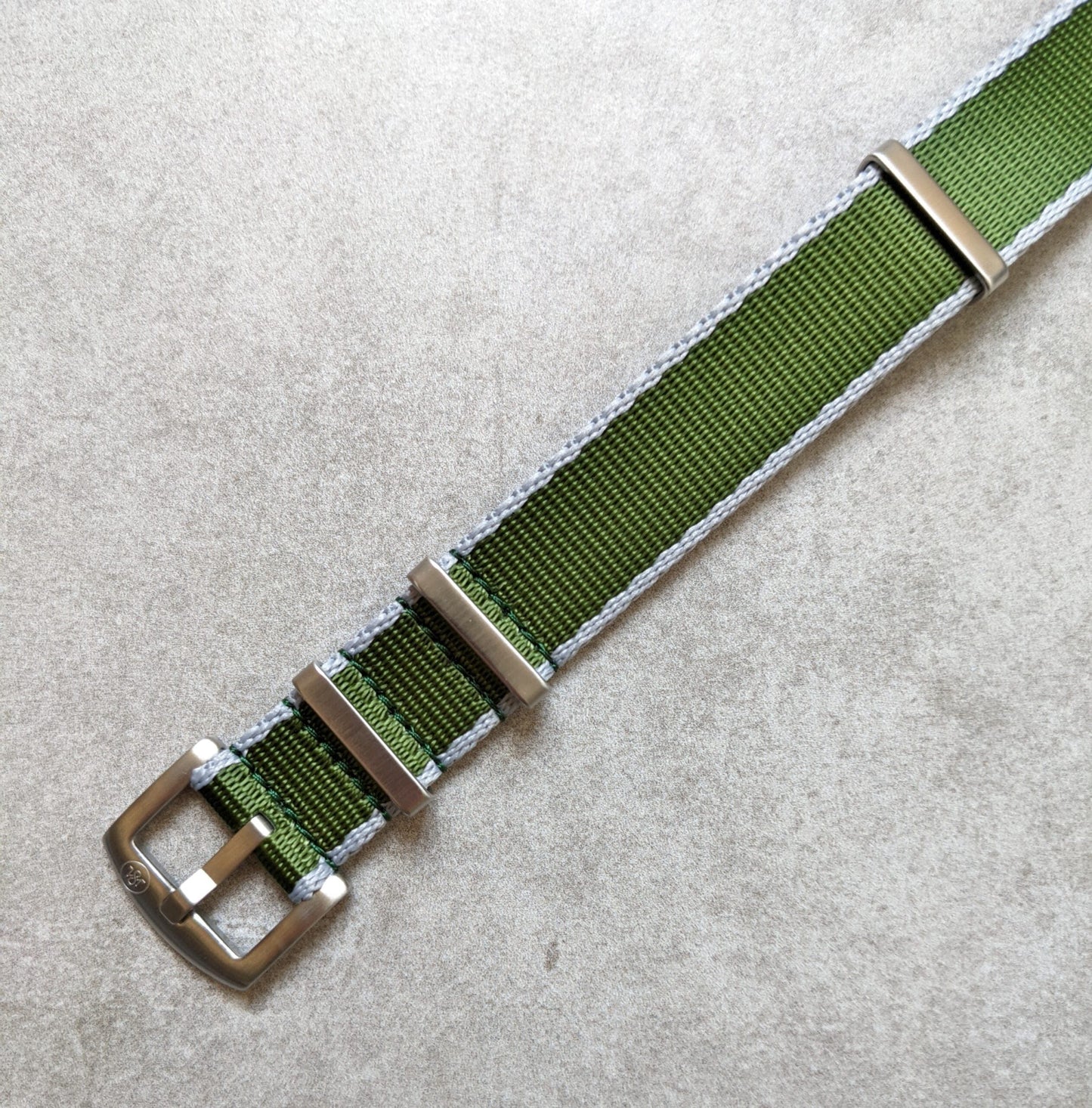 Premium Fabric Watch Strap - Army Green W/Grey Piping