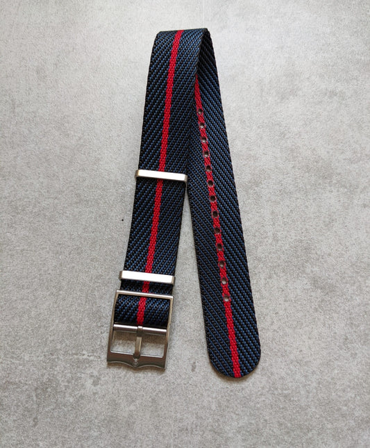 Woven Nylon Single Pass Strap - Navy Blue & Red