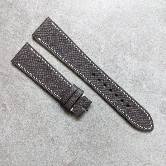 Epsom Calfskin Watch Strap - Dark Grey W/White stitching & Edges