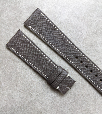 Epsom Calfskin Watch Strap - Dark Grey W/White stitching & Edges