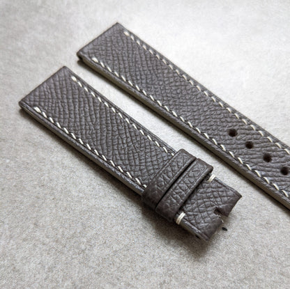 Epsom Calfskin Watch Strap - Dark Grey W/White stitching & Edges